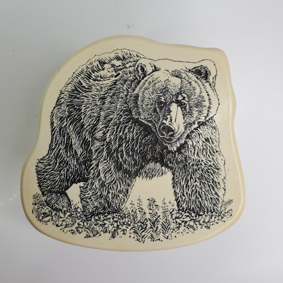 Rustic Black Bear Trinket Jewelry Box Cabin Rustic Lodge Decor Soapstone - Picture 2 of 10